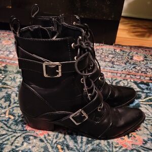 Black Buckle Lace-Up Ankle Boots Gothic
